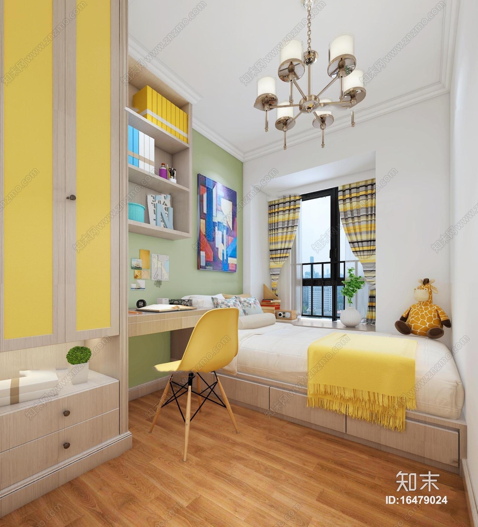 现代儿童卧室书桌3D模型下载【ID:16479024】