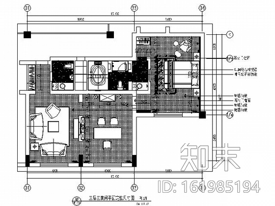 [山东]某酒店三套间装修图cad施工图下载【ID:161985194】