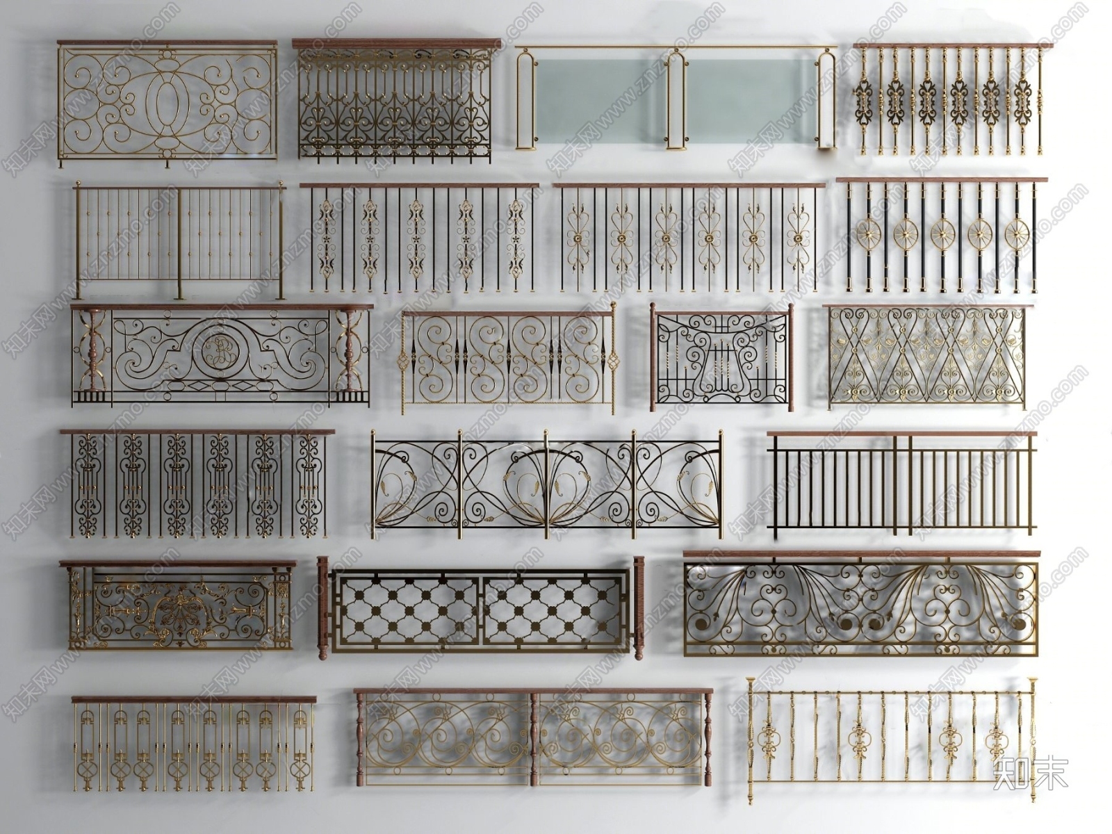 欧式铁艺栏杆护栏组合3D模型下载【ID:151068057】