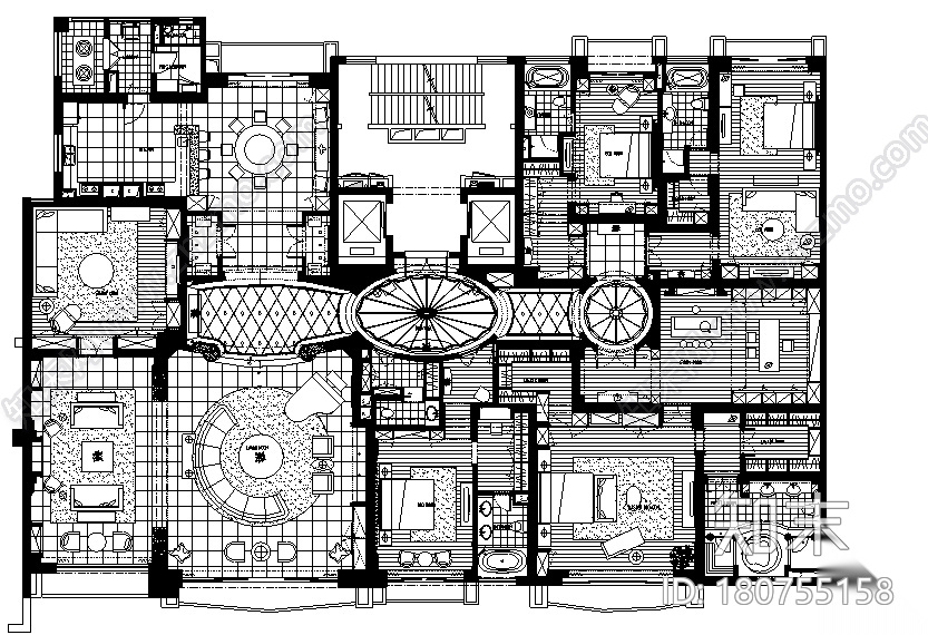 [北京]邱德光星河湾A3型样板房平面配置施工图（附实景图...cad施工图下载【ID:180755158】