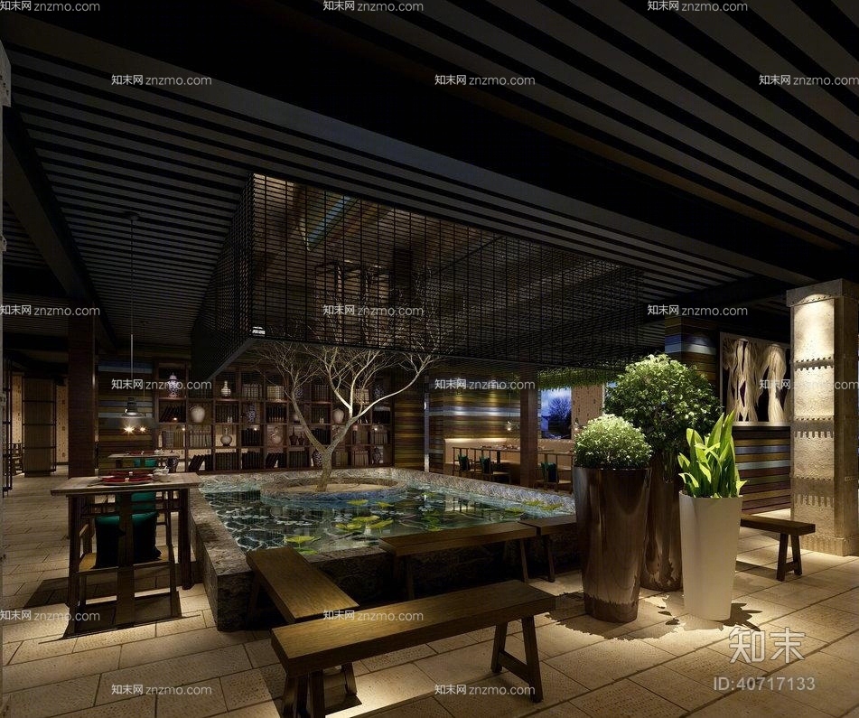 新中式木艺凳子组合3D模型下载【ID:40717133】