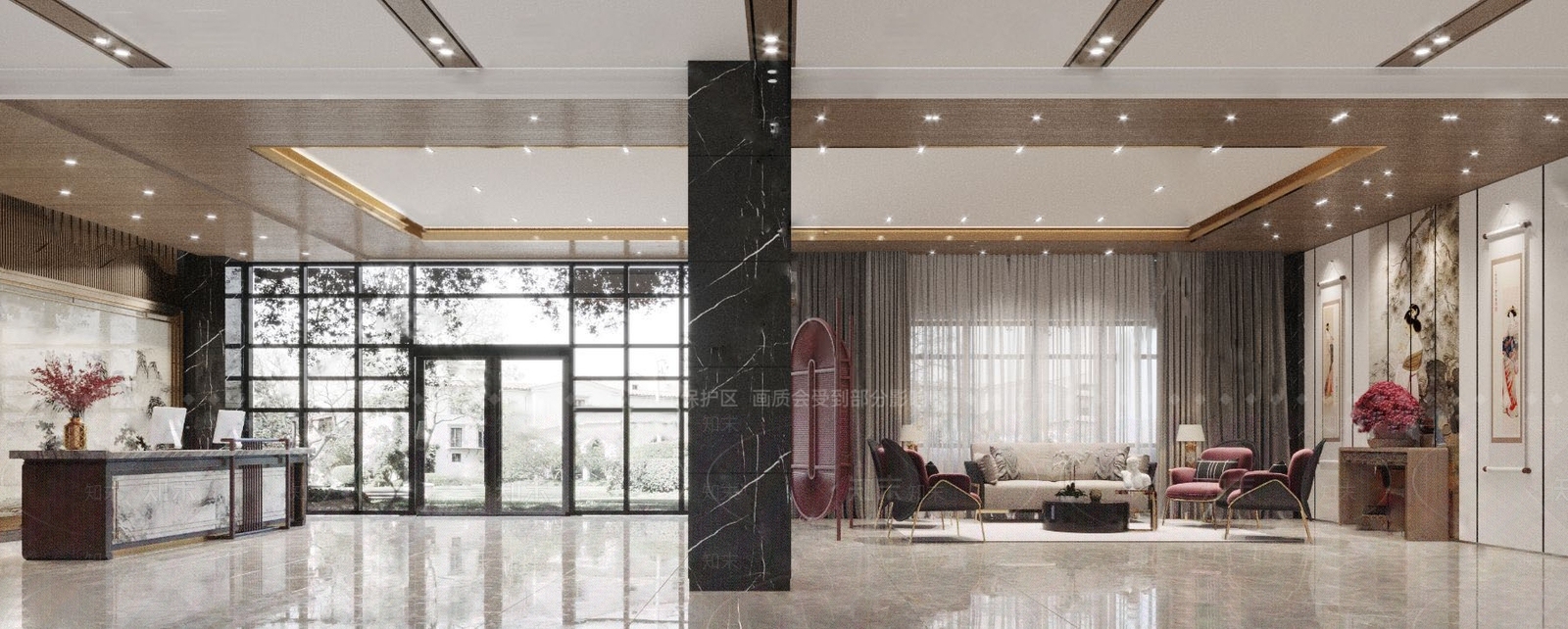 新中式会所前台接待大厅3D模型下载【ID:969964014】