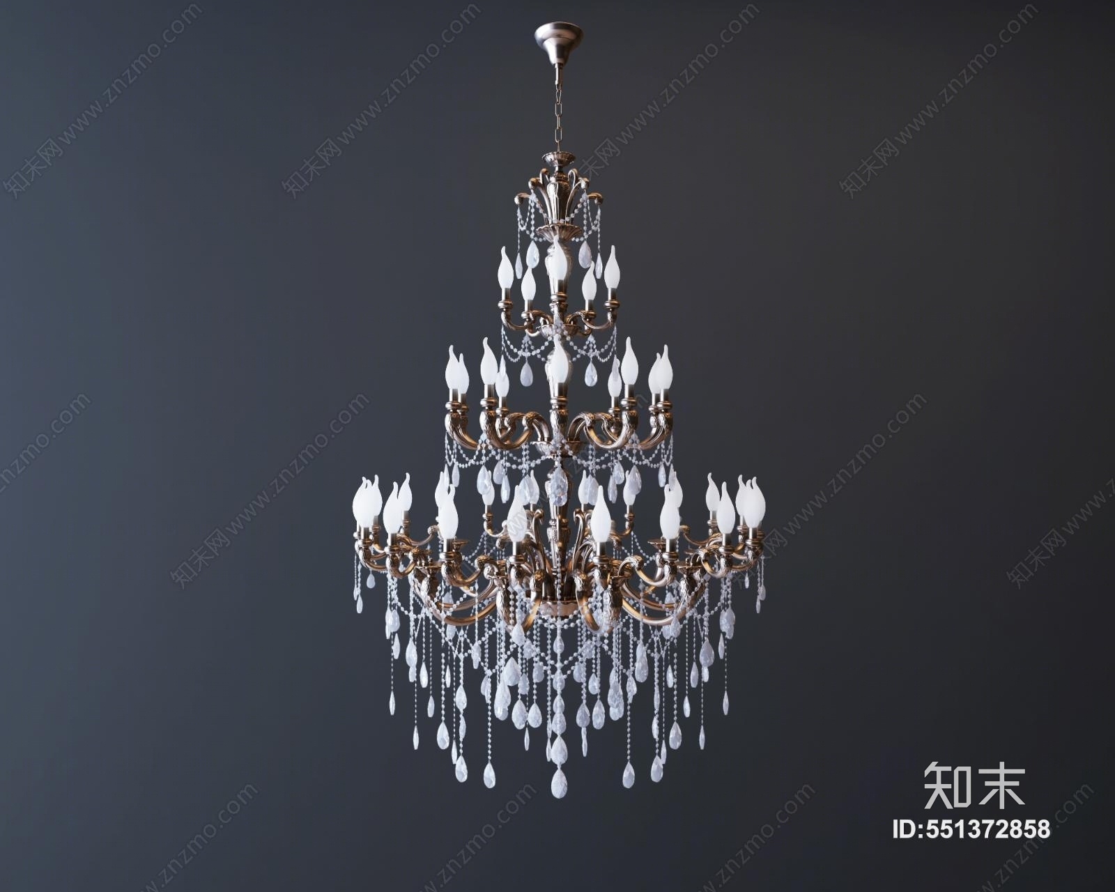 欧式古典奢华大型水晶吊灯3D模型下载【ID:551372858】_知末3d模型网