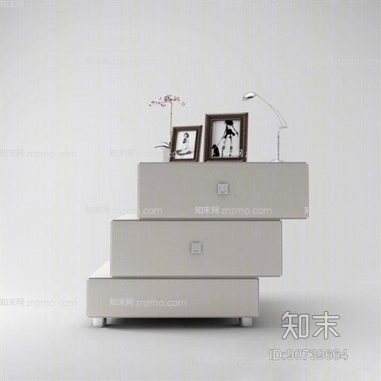 现代白色木艺床头柜3D模型下载【ID:90739664】