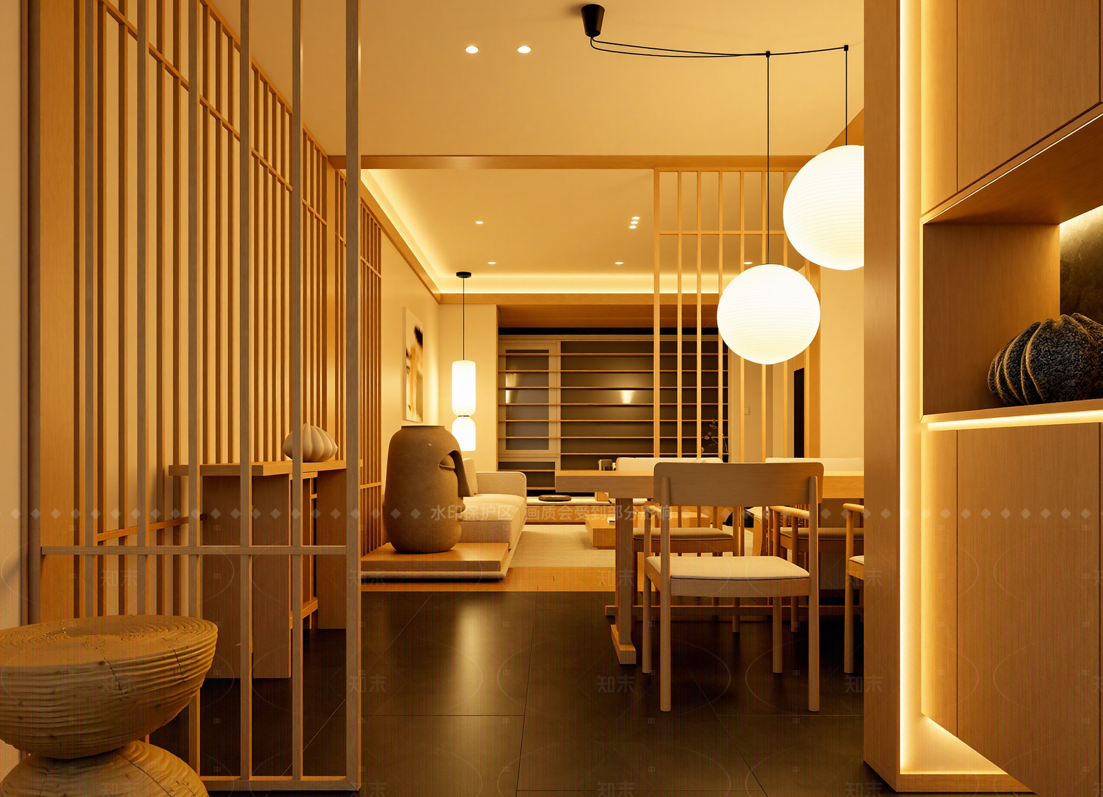 日式宋式客餐厅3D模型下载【ID:1214582665】