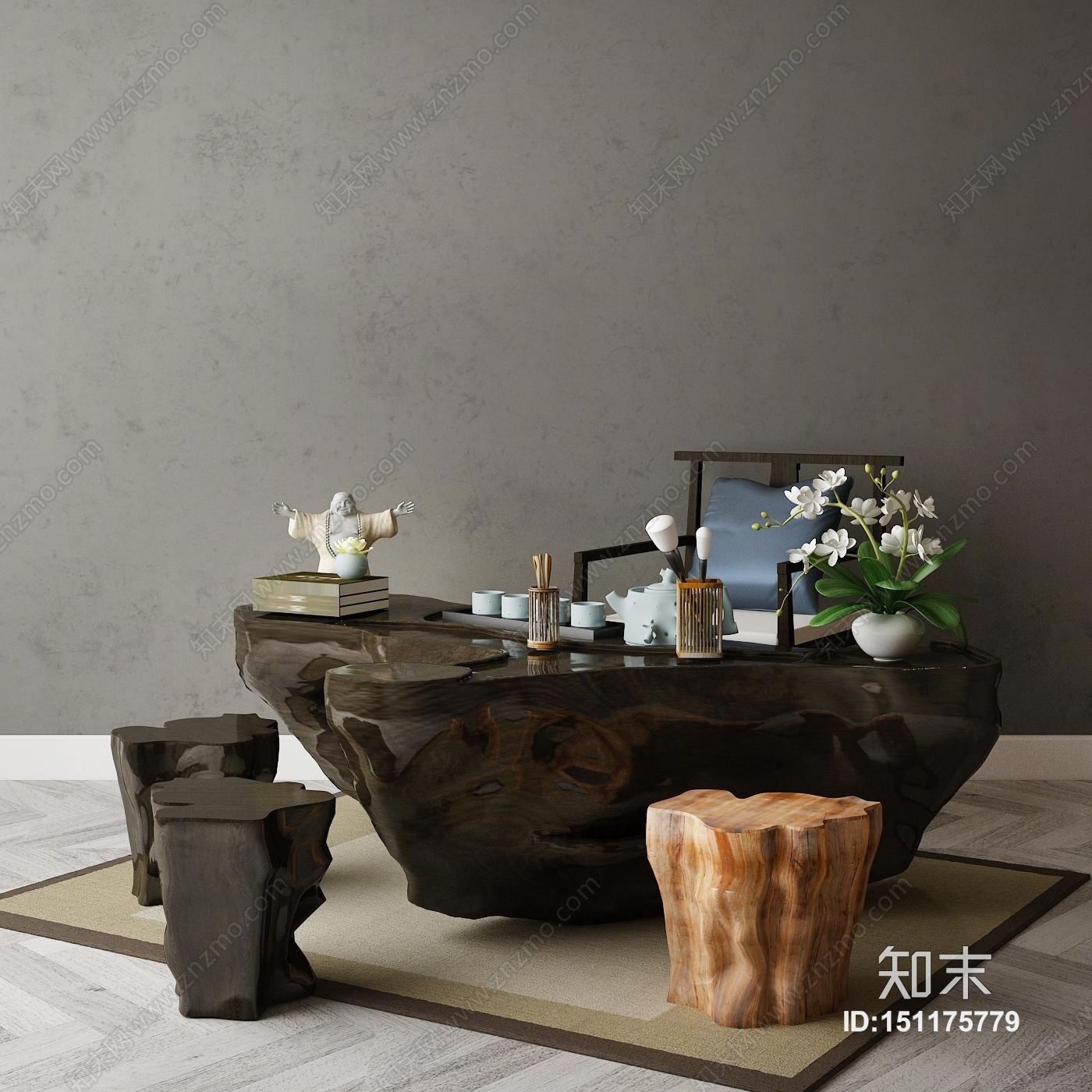 新中式根雕茶台3D模型下载【ID:151175779】