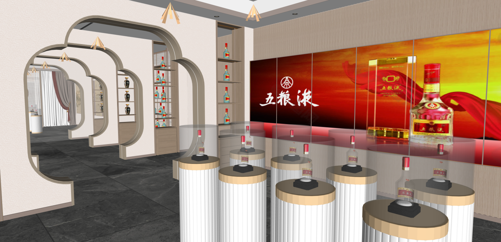 新中式烟酒店SU模型下载【ID:1215938925】