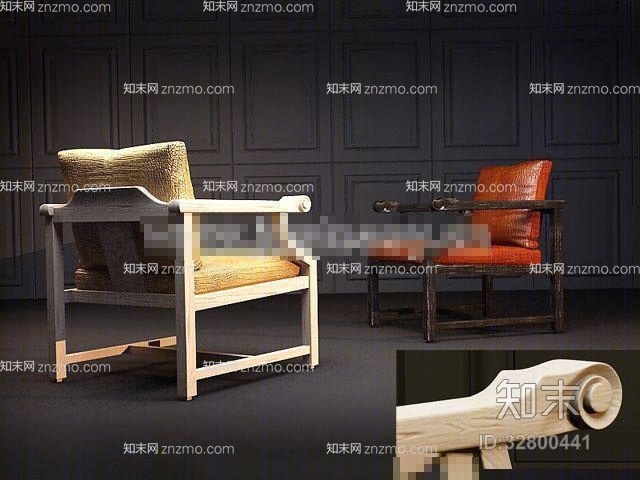 欧式新古典木艺扶手椅3D模型下载【ID:32800441】