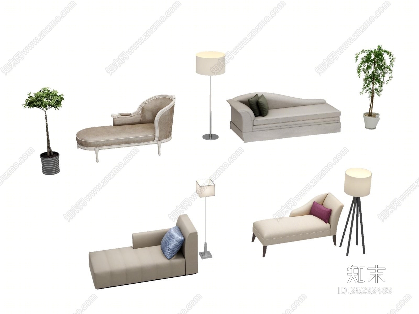 现代贵妃椅3D模型下载【ID:25292469】