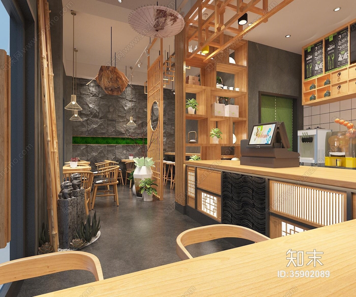 新中式奶茶店3d模型下载【id:35902089】