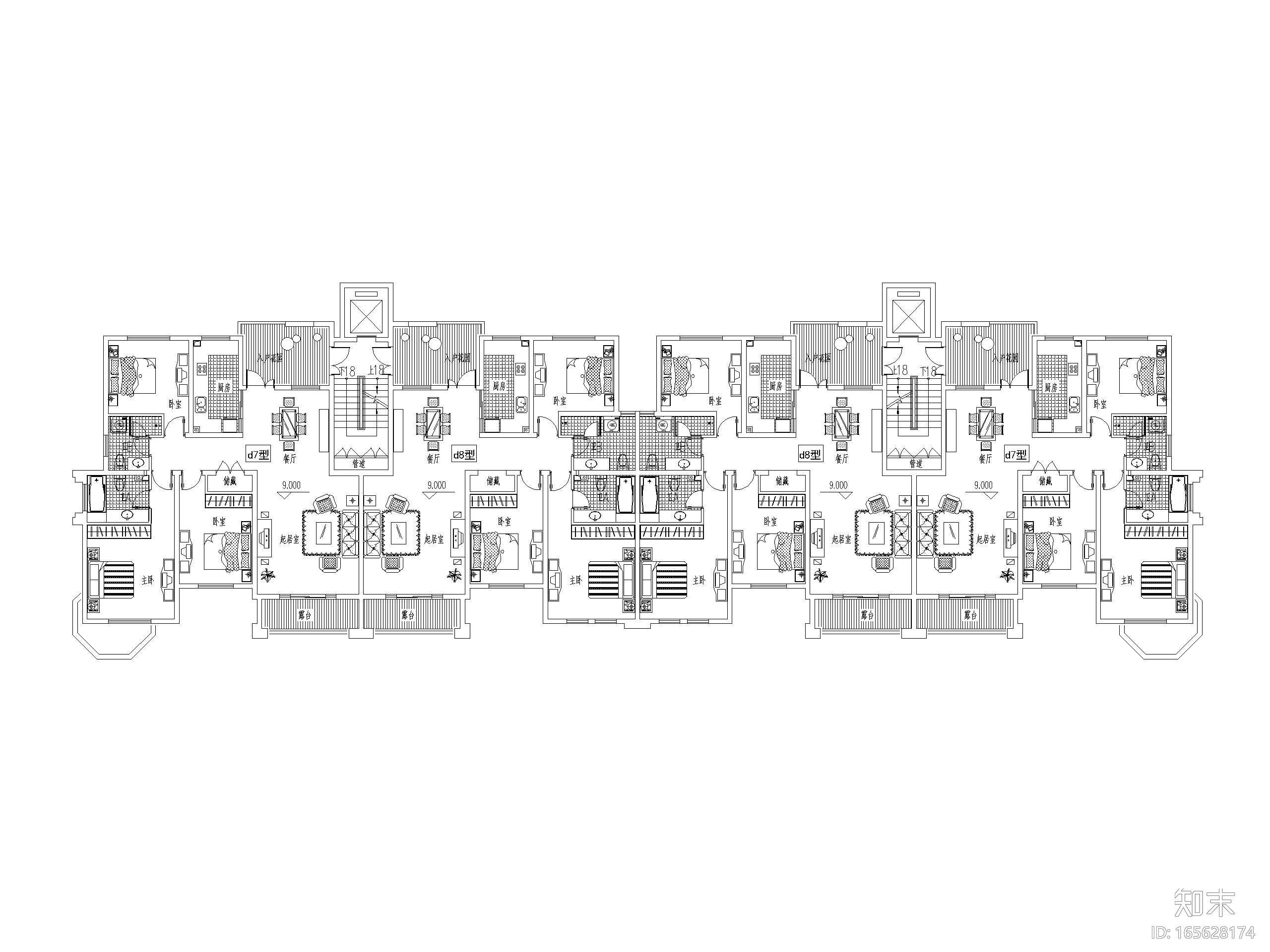 14套多层洋房平面户型设计（CAD）施工图下载【ID:165628174】