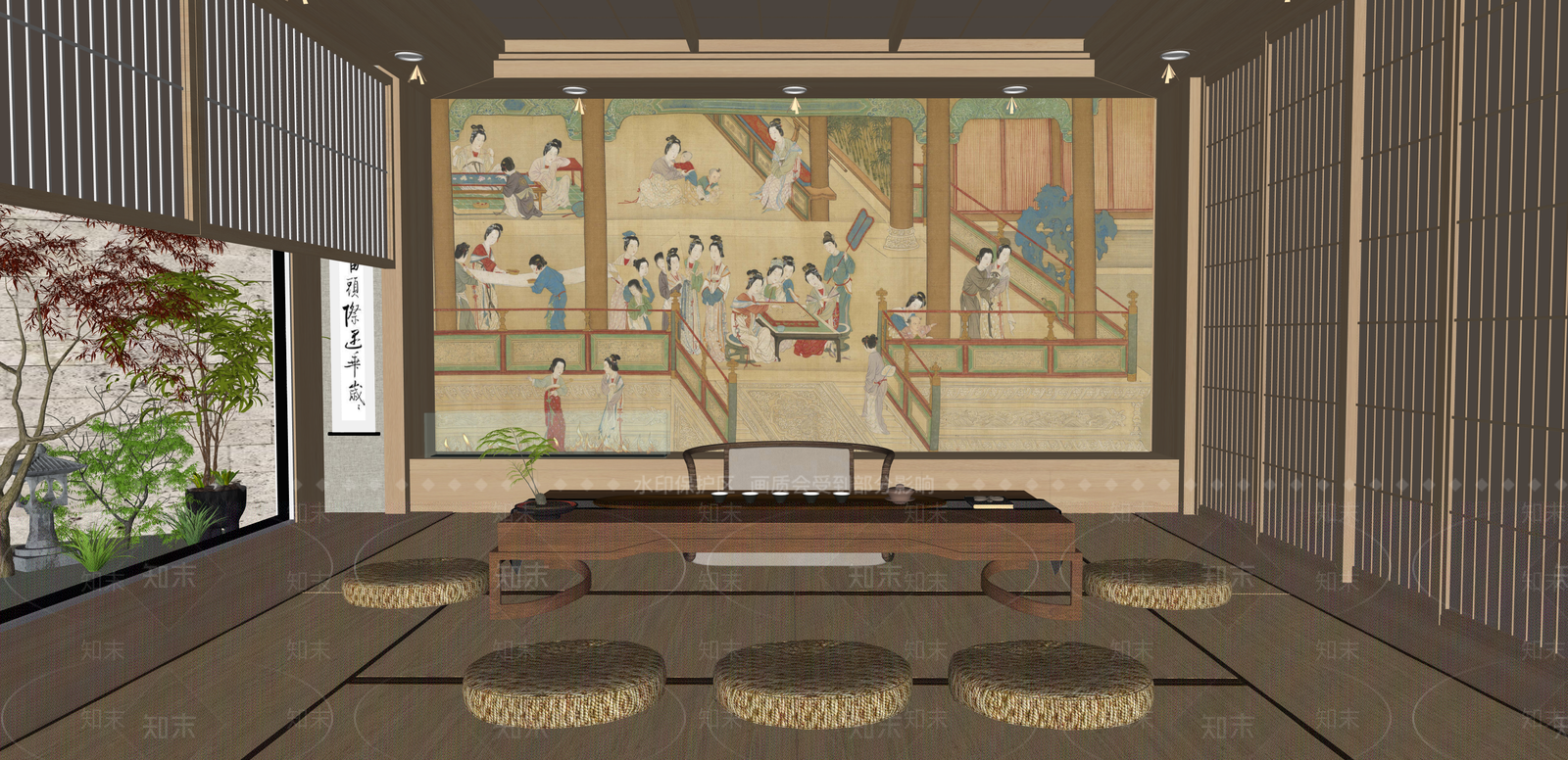 新中式茶室SU模型下载【ID:1215204534】