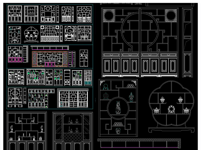 整木中式博古架酒柜cad图库cad施工图下载【ID:149636110】