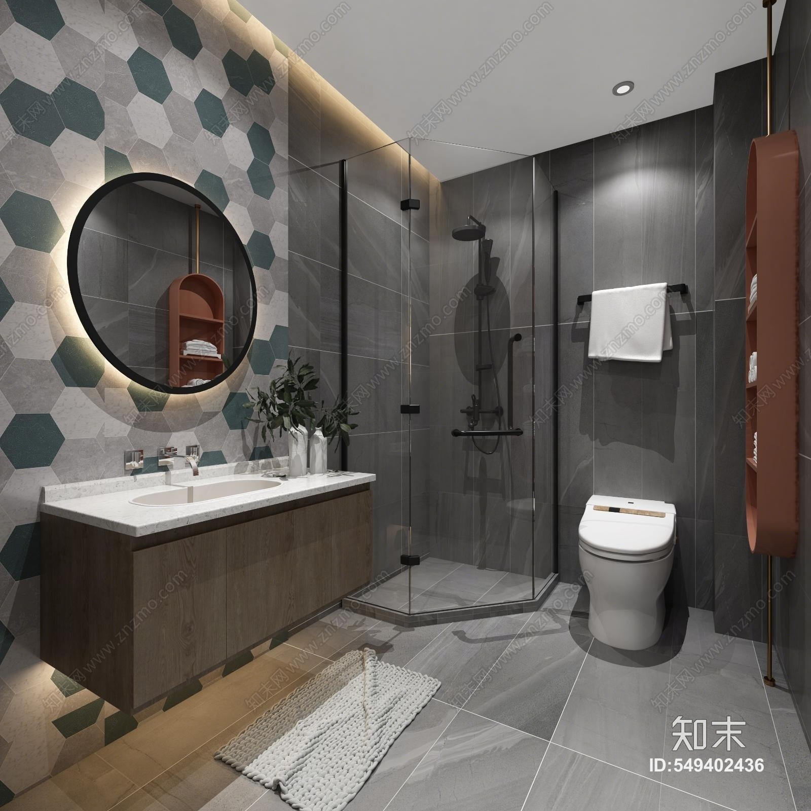 现代卫生间浴柜马桶墙砖3D模型下载【ID:549402436】