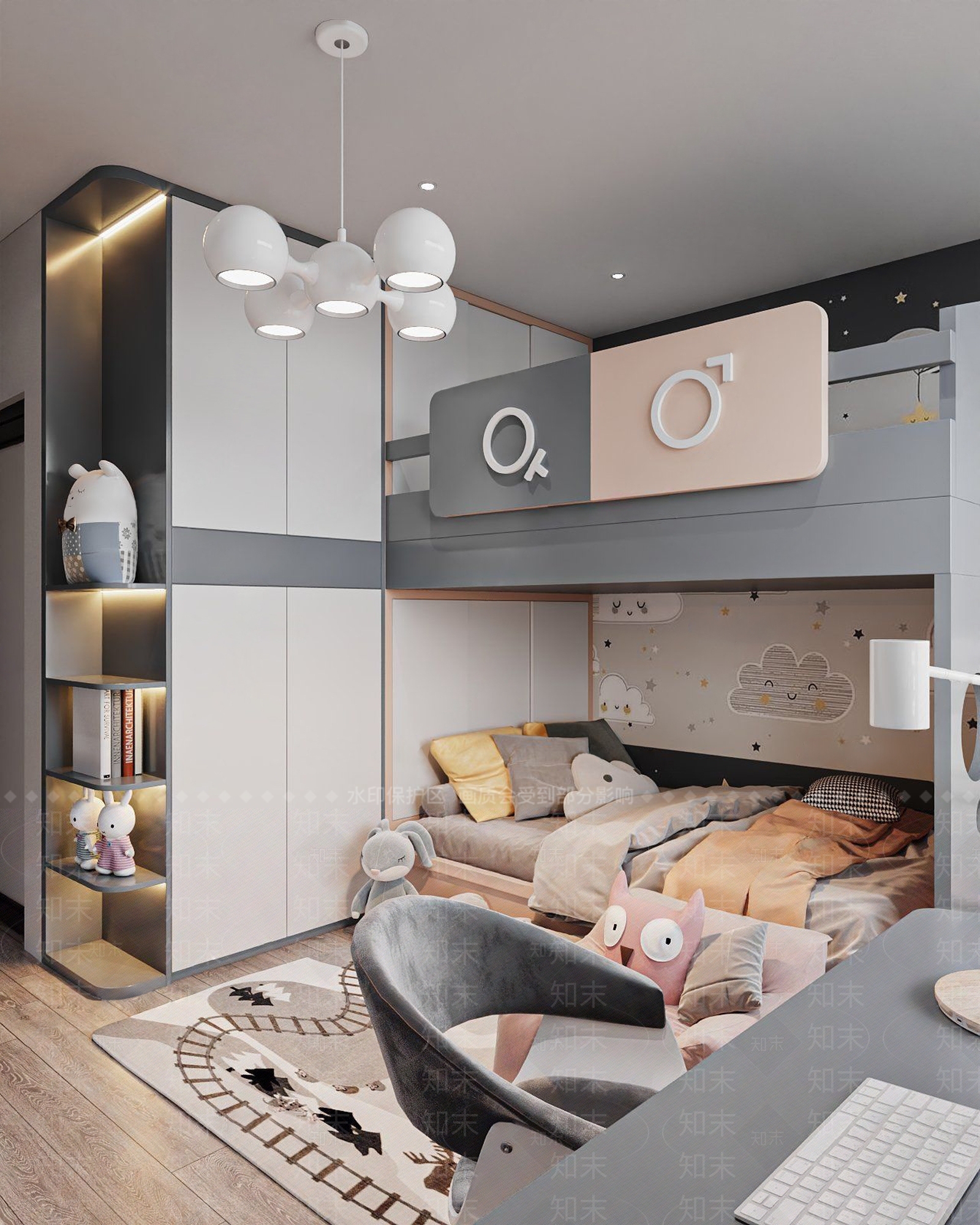 现代上下铺儿童房3D模型下载【ID:1115726872】