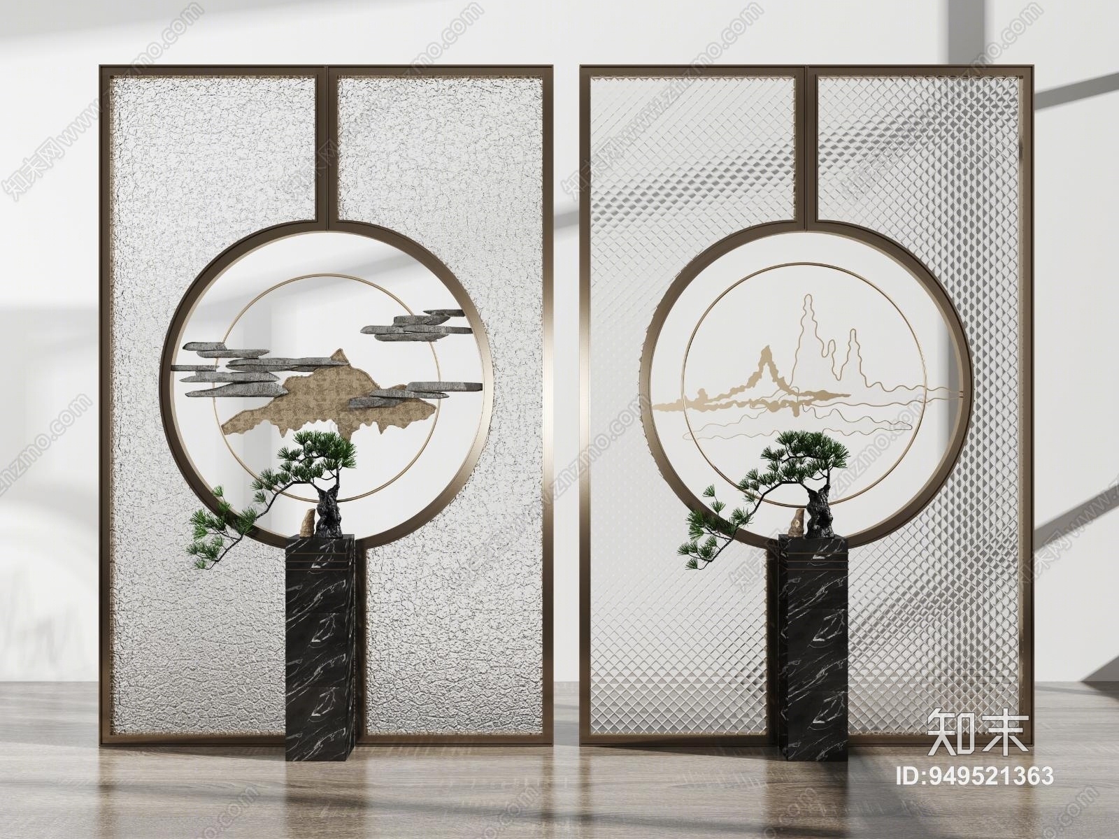 新中式屏风隔断背景墙3D模型下载【ID:949521363】