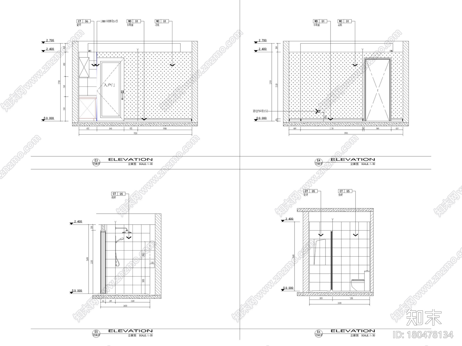 [江苏]38㎡一居室家装样板间装修设计施工图cad施工图下载【ID:180478134】