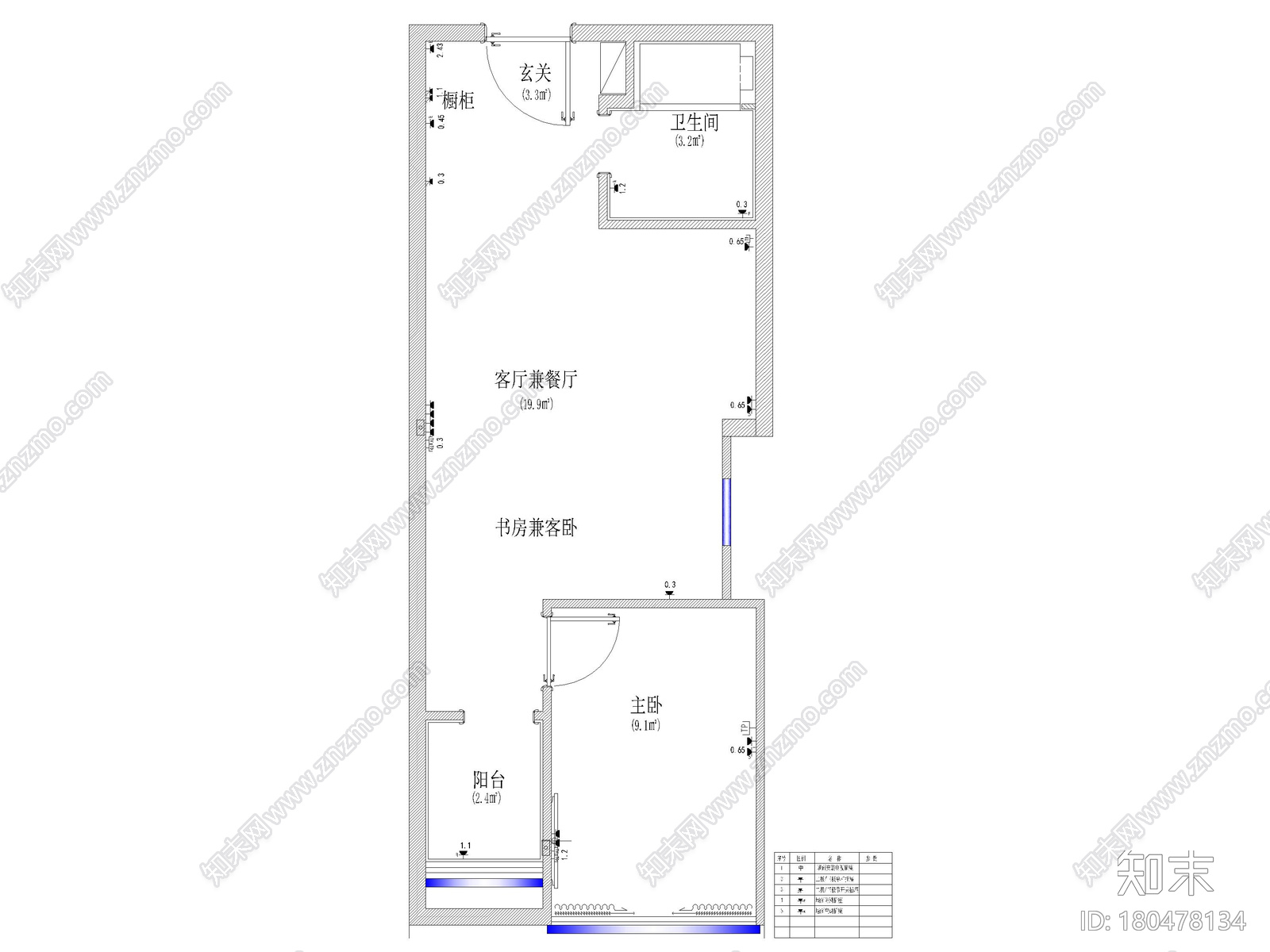 [江苏]38㎡一居室家装样板间装修设计施工图cad施工图下载【ID:180478134】