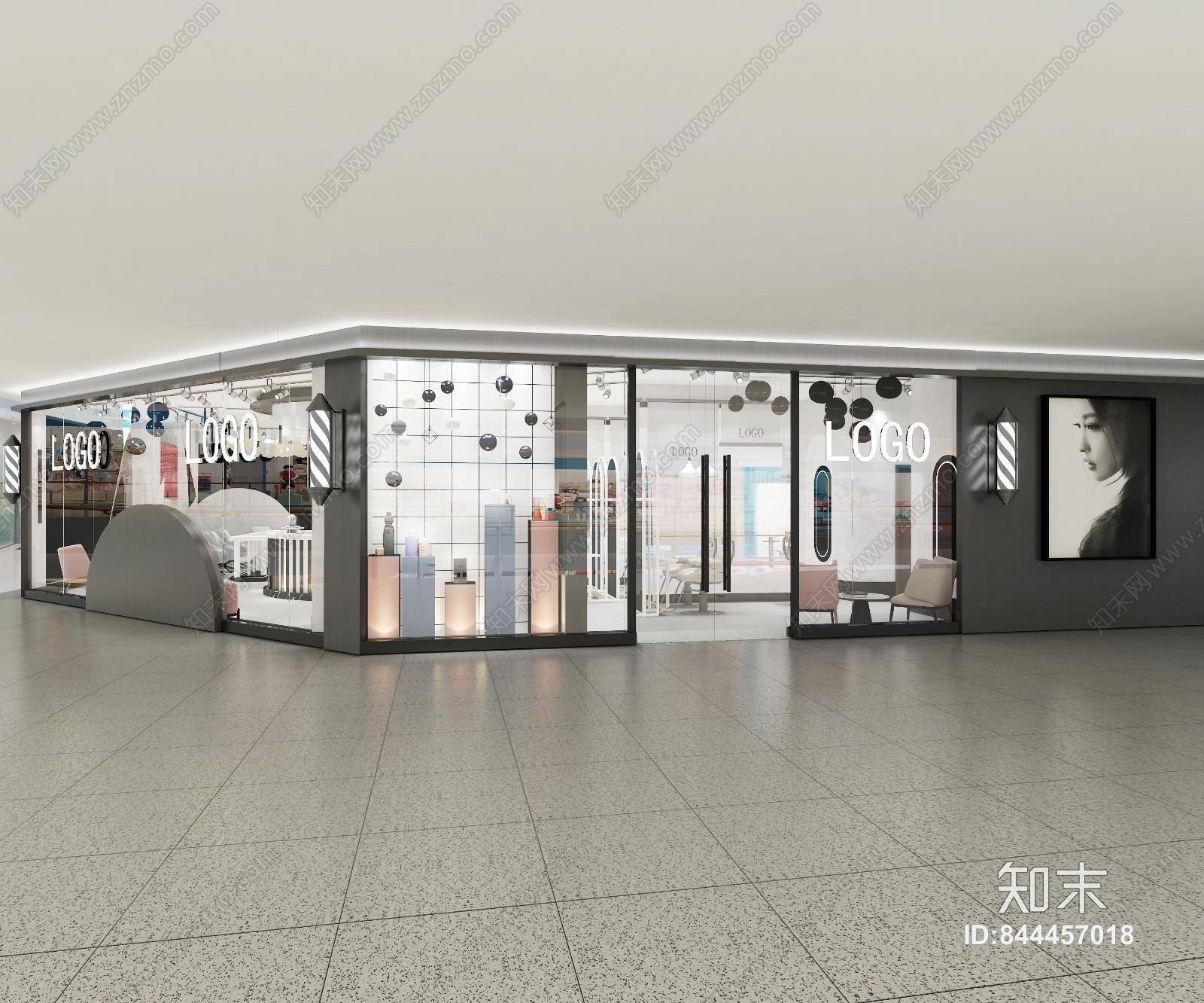 现代橱窗招牌门面3D模型下载【ID:844457018】