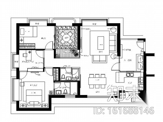 [珠海]知名企业集团国际公寓两居室户型装修施工图施工图下载【ID:161688146】
