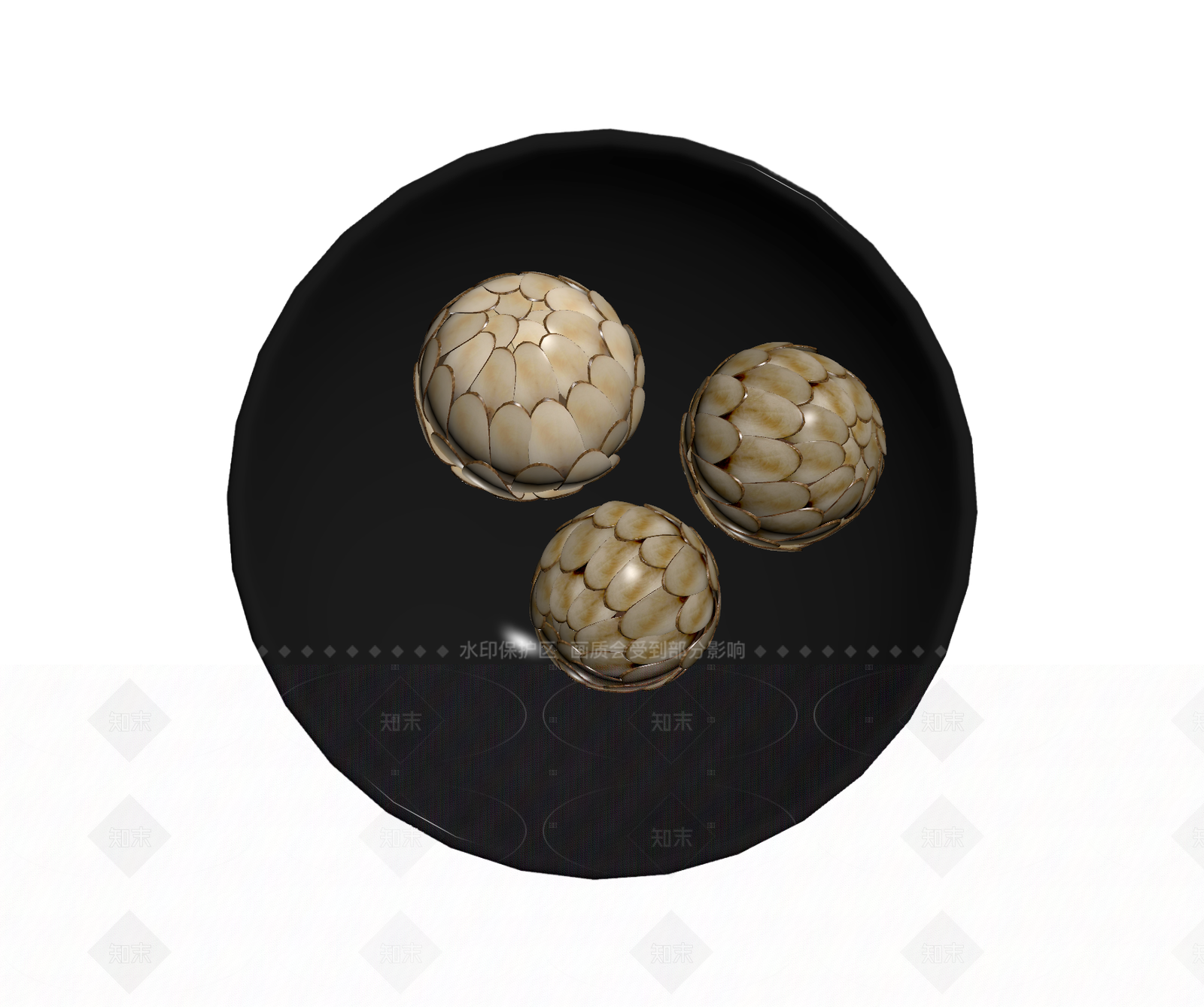 黑色托盘配三颗装饰球3D模型下载【ID:1206181292】