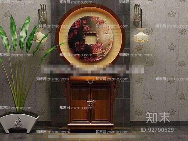 新中式棕色木艺装饰柜3D模型下载【ID:92790529】