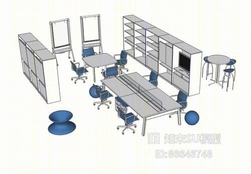 办公桌椅组合SU模型下载【ID:86646748】