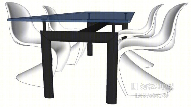 餐桌椅组合SU模型下载【ID:719269795】