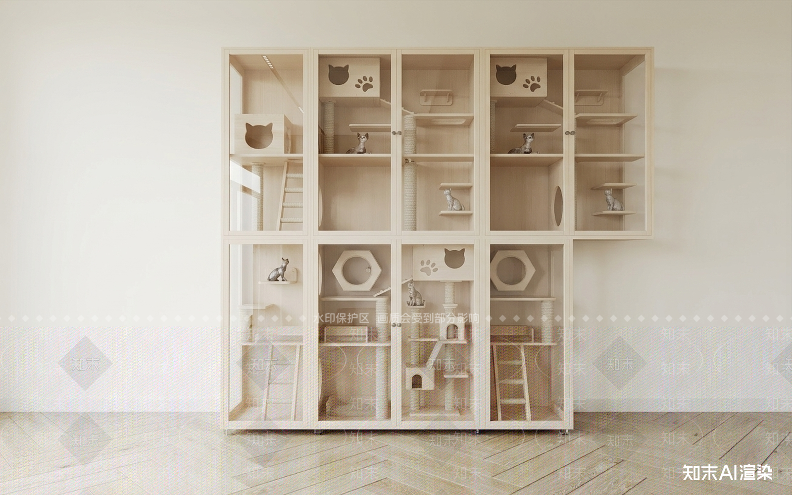 带猫爬架的玻璃展示柜储物柜3D模型下载【ID:1227382151】