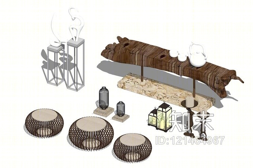 景观灯柱花架茶几小品组合SU模型下载【ID:121464967】