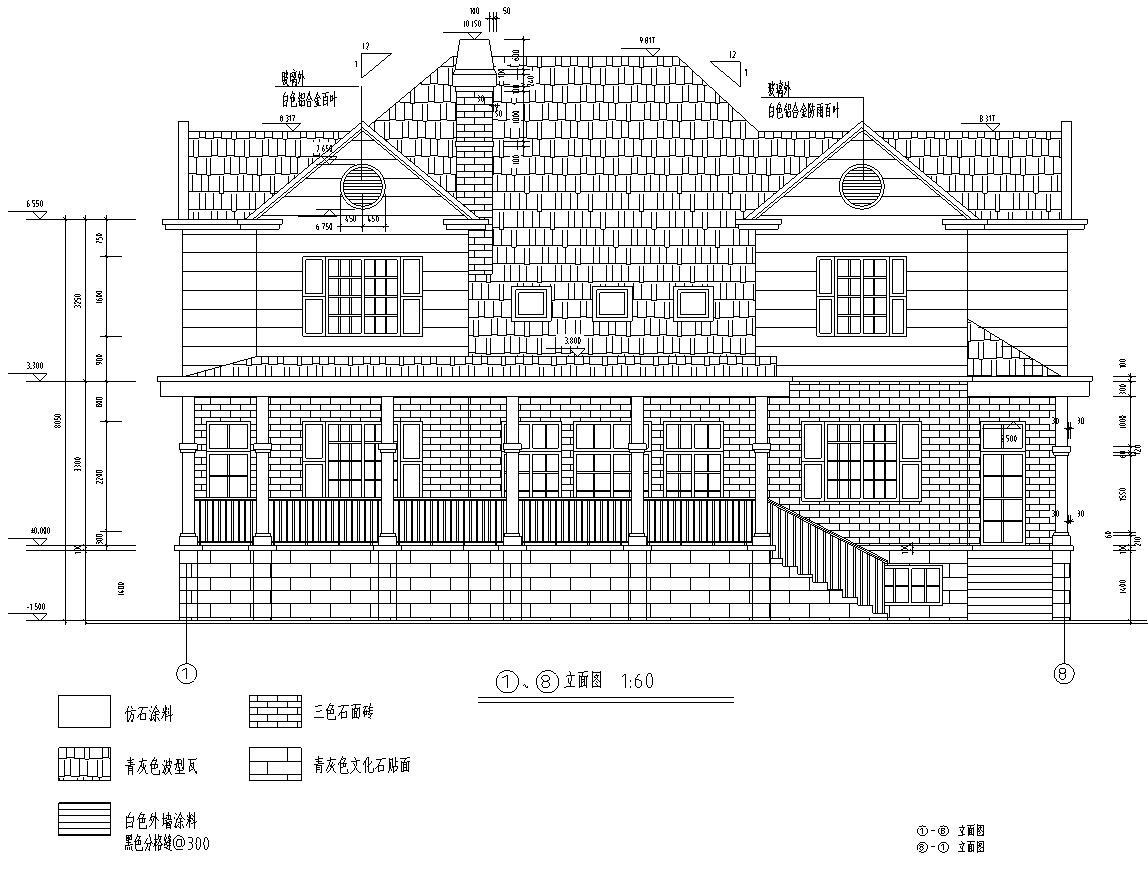 欧式风格2层独栋别墅建筑施工图cad施工图下载【ID:149889183】