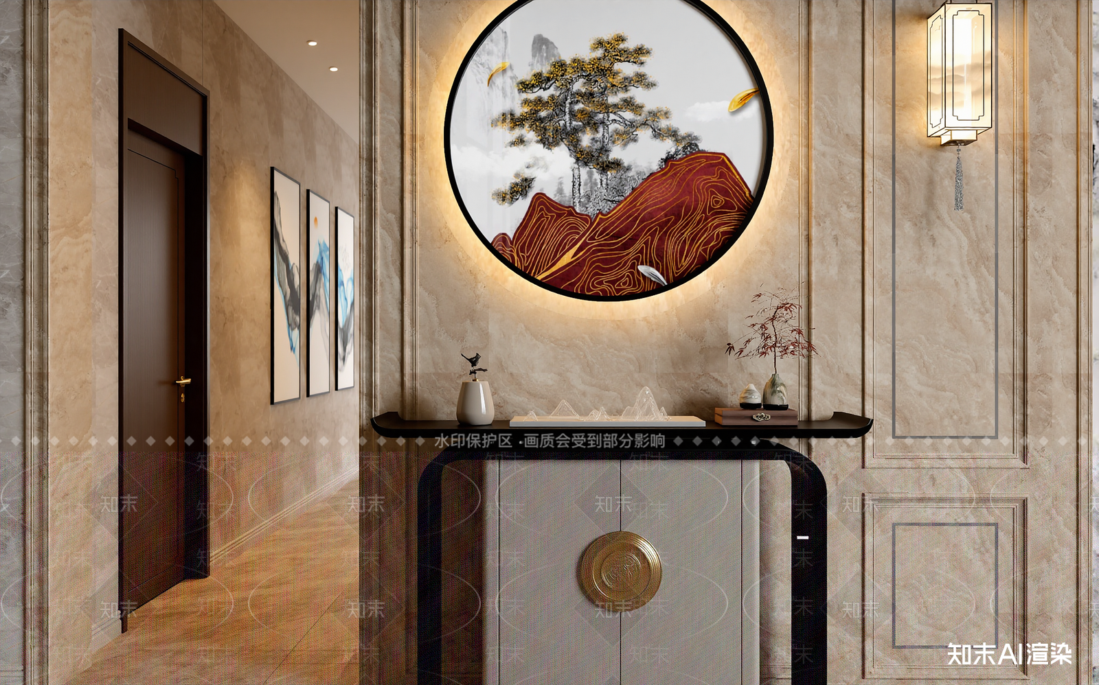 新中式玄关3D模型下载【ID:1214640648】