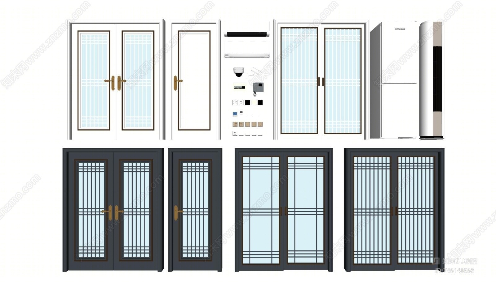 现代单开门双开门冰箱空调SU模型下载【ID:745148553】