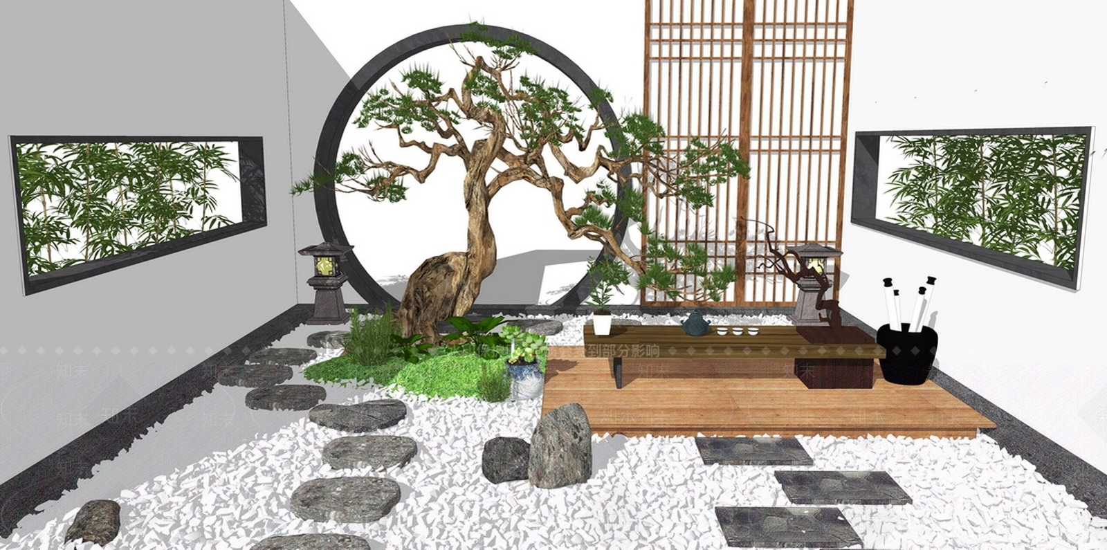 新中式庭院景观SU模型下载【ID:162163157】