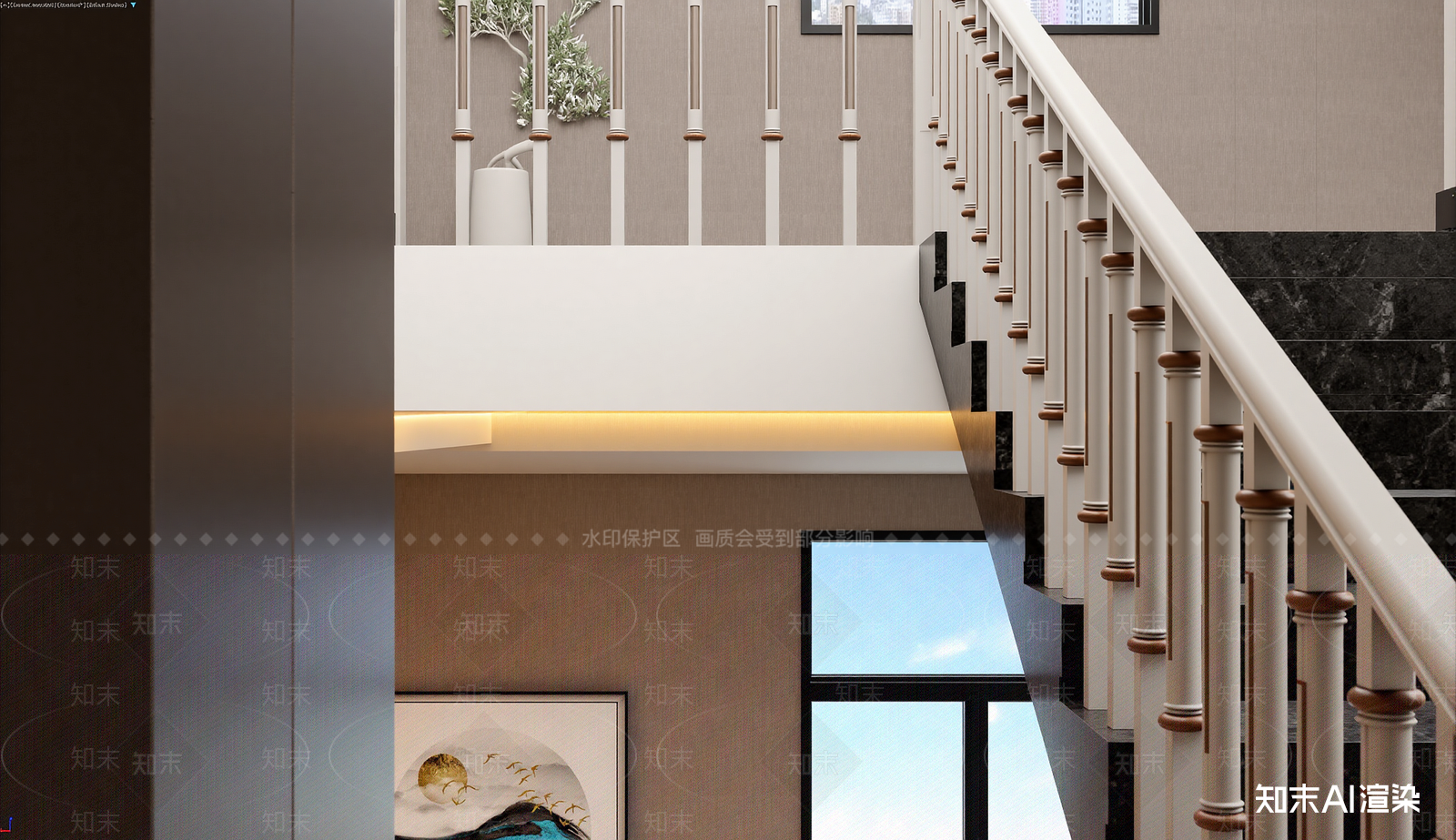 新中式挑空客厅3D模型下载【ID:1222007669】