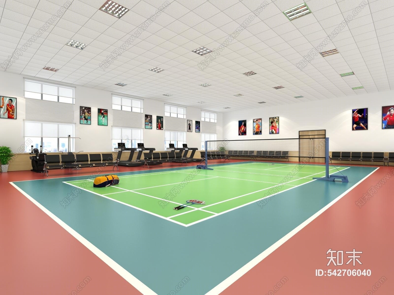 现代羽毛球场地3D模型下载【ID:542706040】