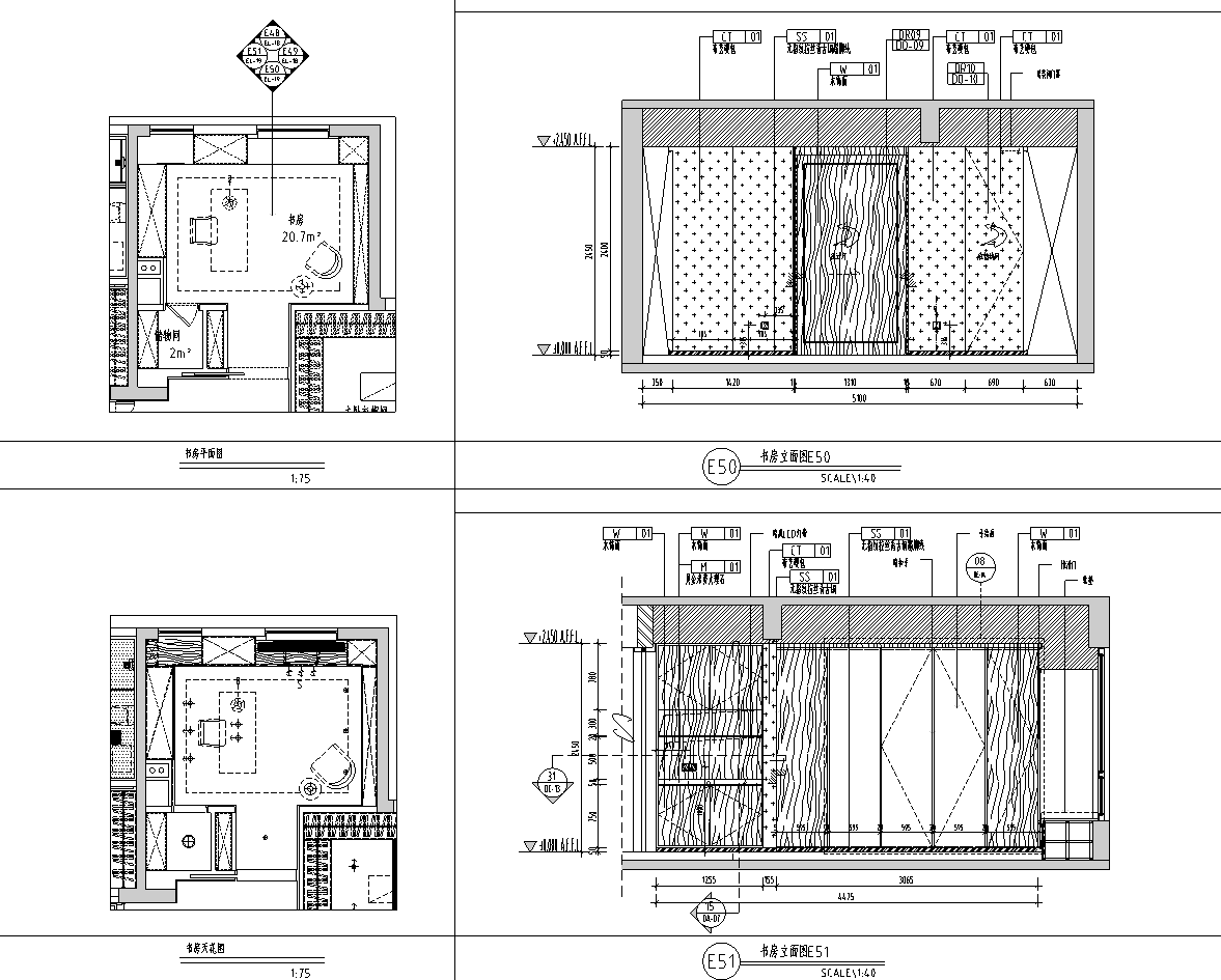 [湖北]武汉515M²大平层私宅施工图_附效果图施工图下载【ID:180849117】