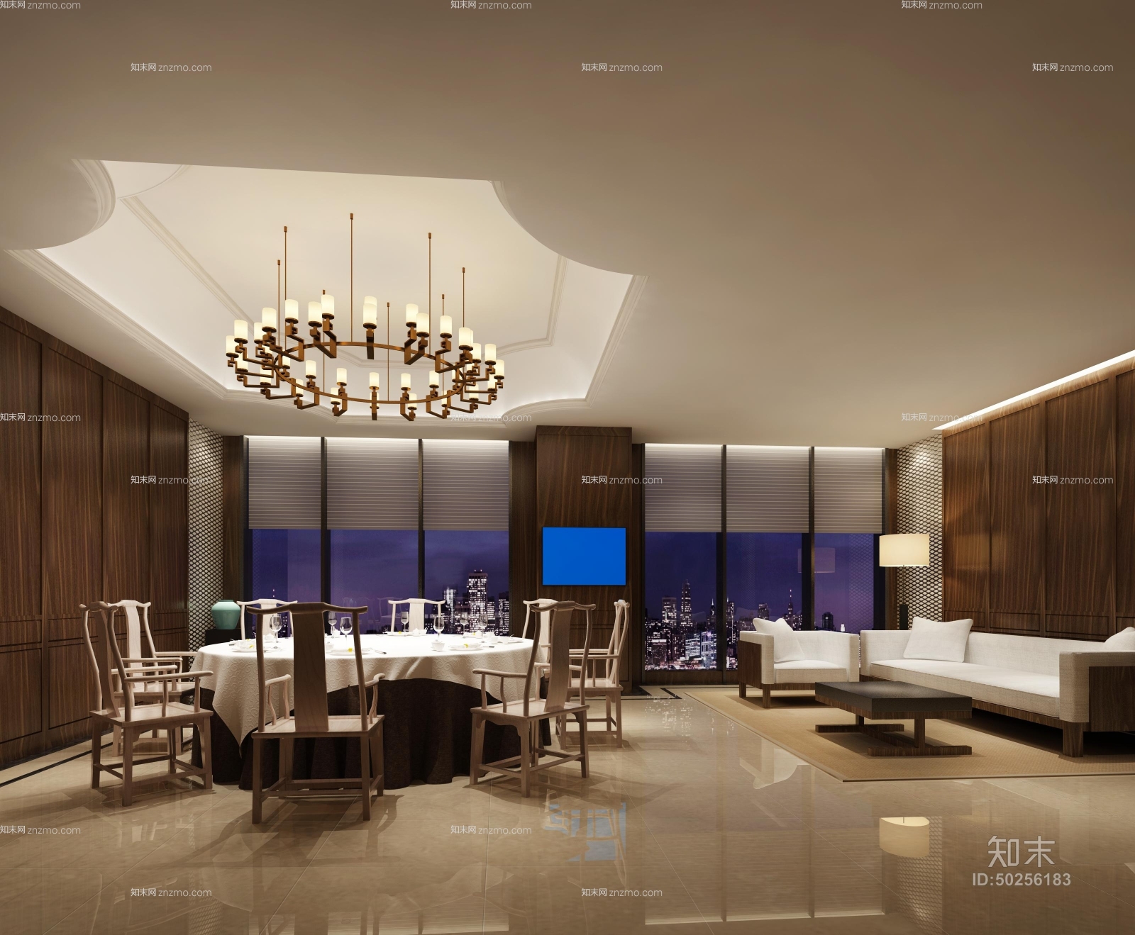 禅意中式铁艺吊灯3D模型下载【ID:50256183】