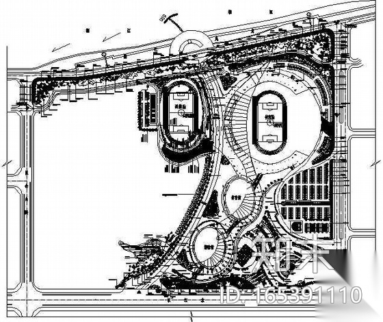 [湖南]某市体育中心环境景观绿化施工图cad施工图下载【ID:165391110】