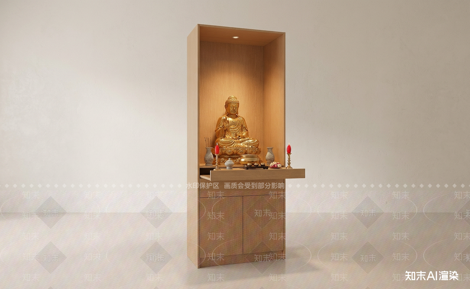 现代佛龛3D模型渲染效果图