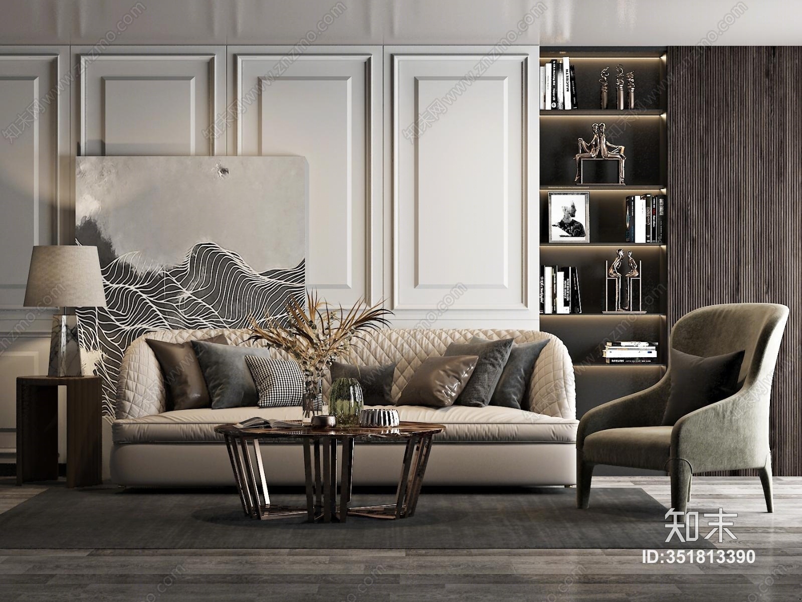 后现代沙发茶几组合模型3D模型下载【ID:351813390】