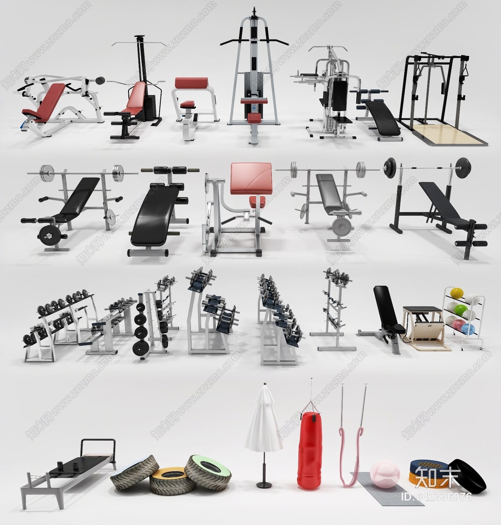 现代健身房器械3D模型下载【ID:642336076】