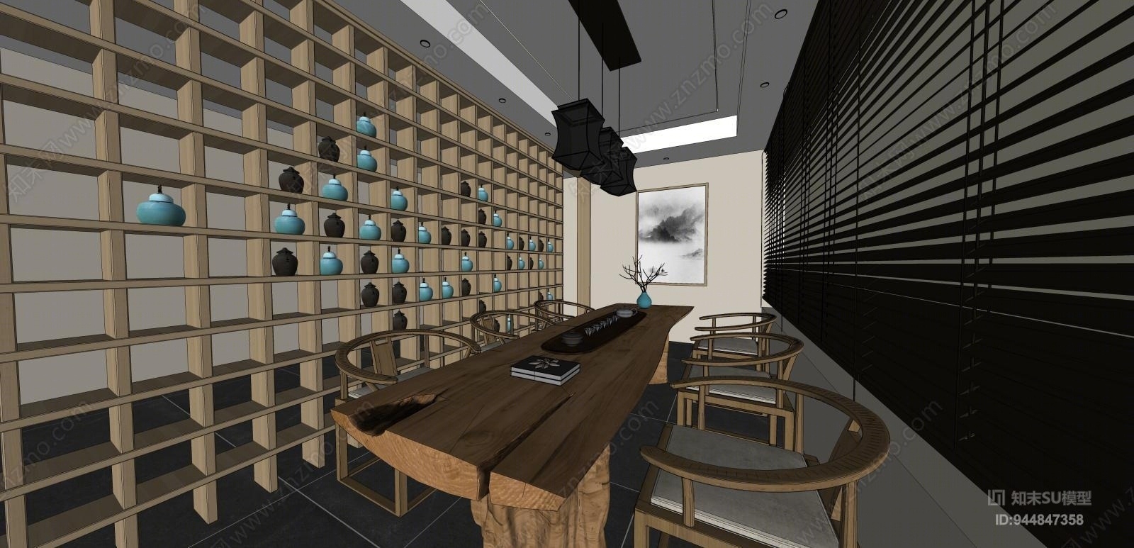 新中式茶室桌椅SU模型下载【ID:944847358】