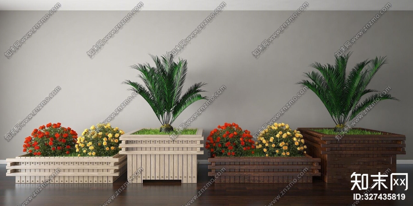 现代铁树月季花坛3D模型下载【ID:327435819】