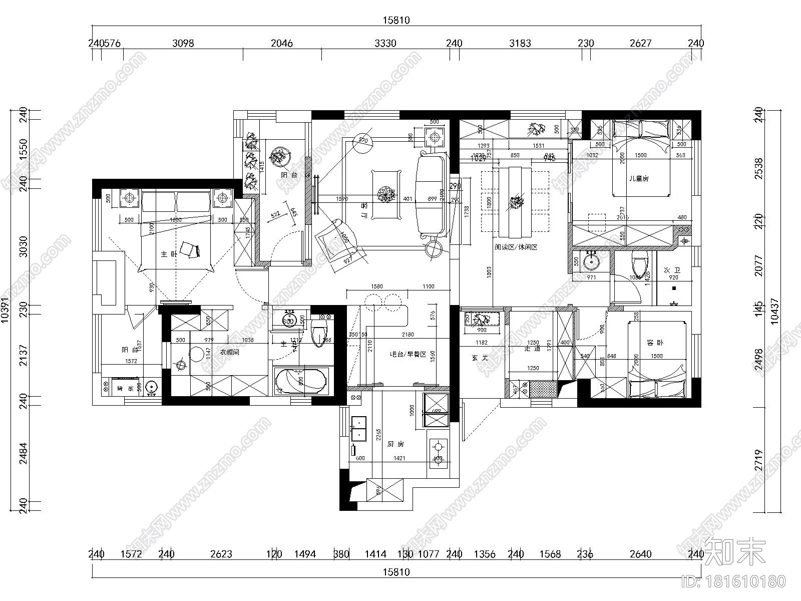 国际百纳徐小姐雅居设计全套施工图+效果图cad施工图下载【ID:181610180】