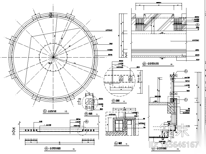大堂环形栏杆节点详图cad施工图下载【ID:165646167】