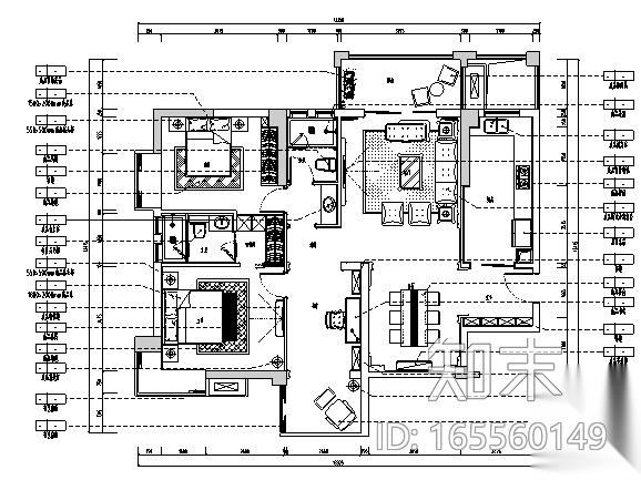 [湖北]欧式风格别墅样板房室内设计施工图（含效果图）cad施工图下载【ID:165560149】