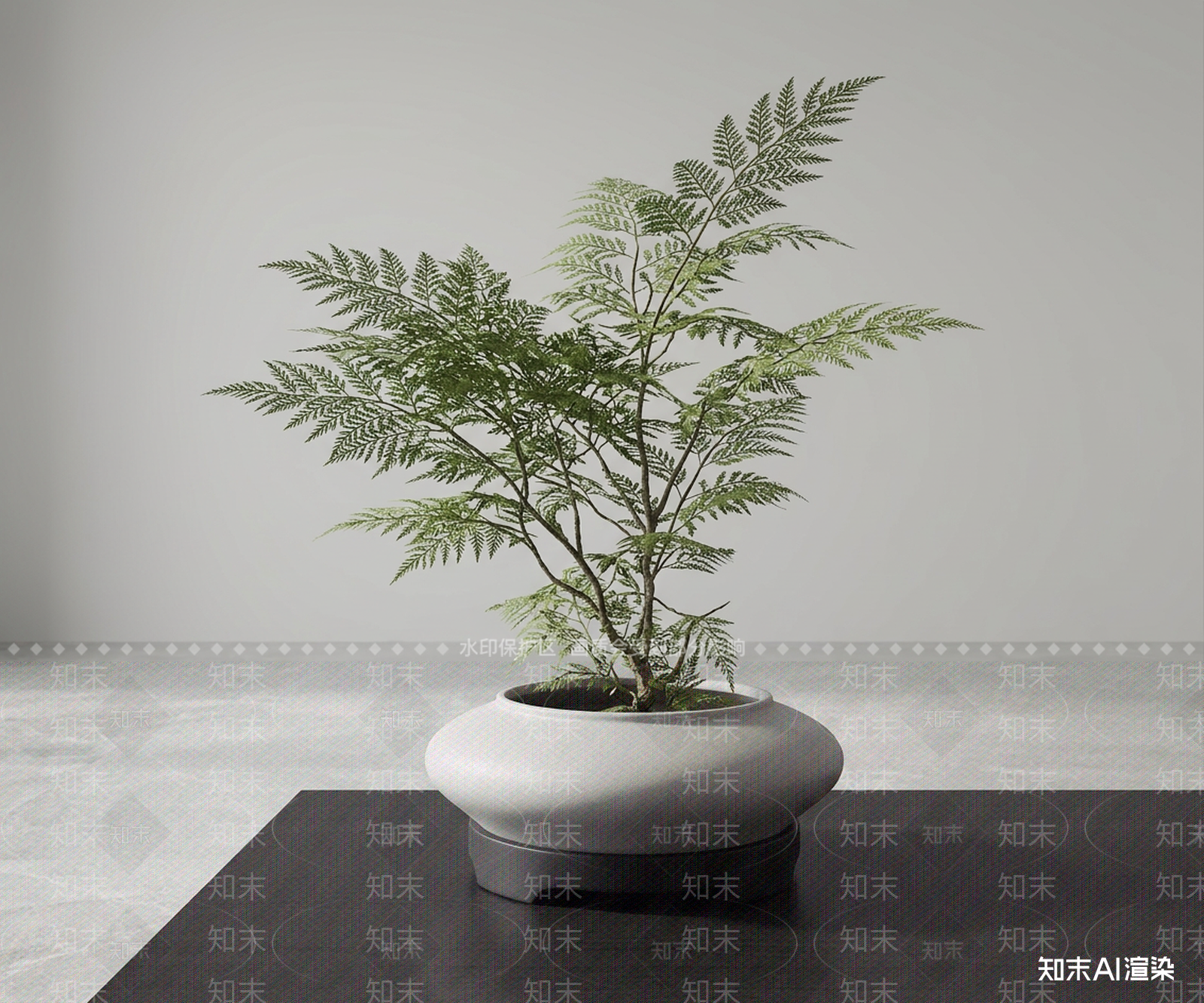 现代盆栽3D模型渲染效果图