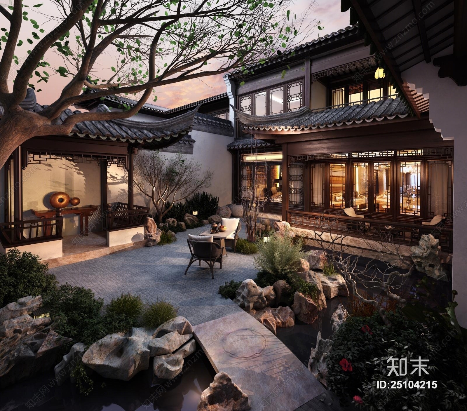 新中式庭院3D模型精品下载_3dmax模型_知末网