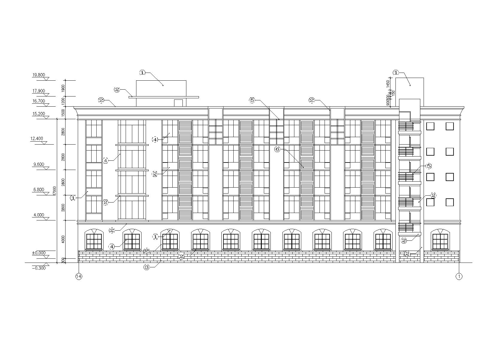 北方五层宿舍楼建筑施工图（底层食堂）cad施工图下载【ID:164873126】